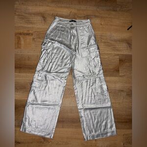 Zara Men's Metallic Silver Cargo Pants
